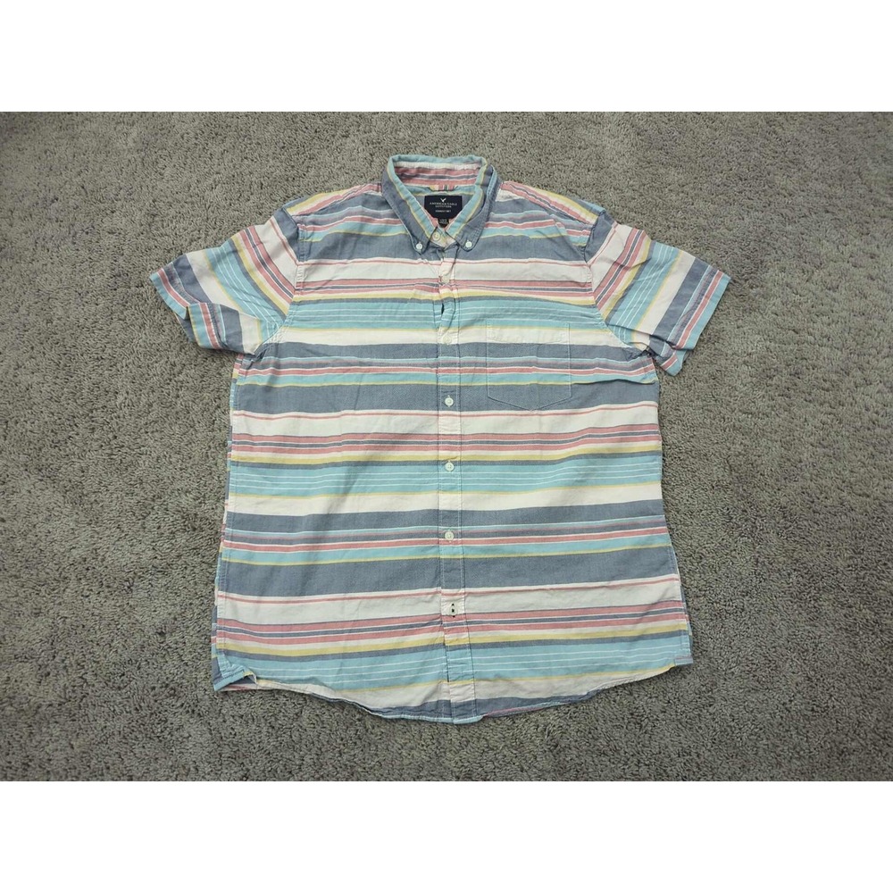American Eagle Shirt Mens Large Multicolor Striped Button Down Seriously Soft